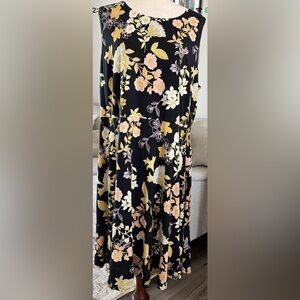 LOFT Plus Sleeveless Floral Flutter Hem Dress Size 20 Rayon Blend Stretch